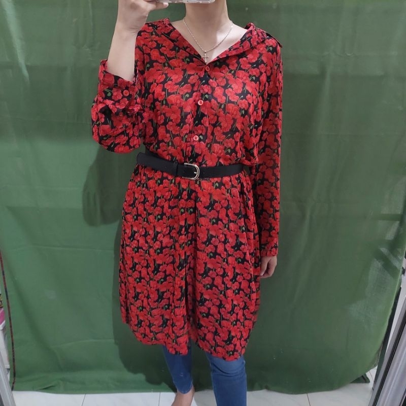 NEW - Esprise Long Shirt Dress Terusan Kemeja Outer Lengan Panjang Motif Bunga Multistyle