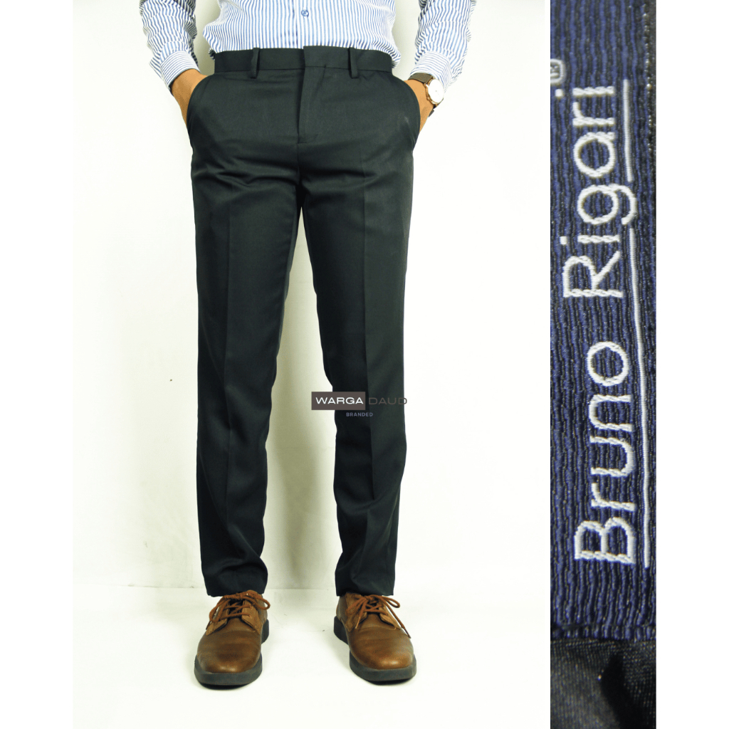 BRUNO RIGARI Celana Kerja Pria Formal Hitam Slim Fit & Reguler Fit Hitam | Celana Bahan | Celana Ker