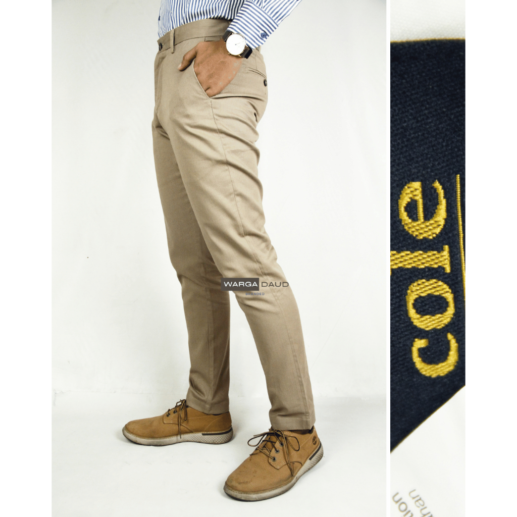 CLE Celana Panjang Pria Chino Formal Khaki/Coklat Susu Polos Slimfit Bahan Non-Stretch Zippered Secu