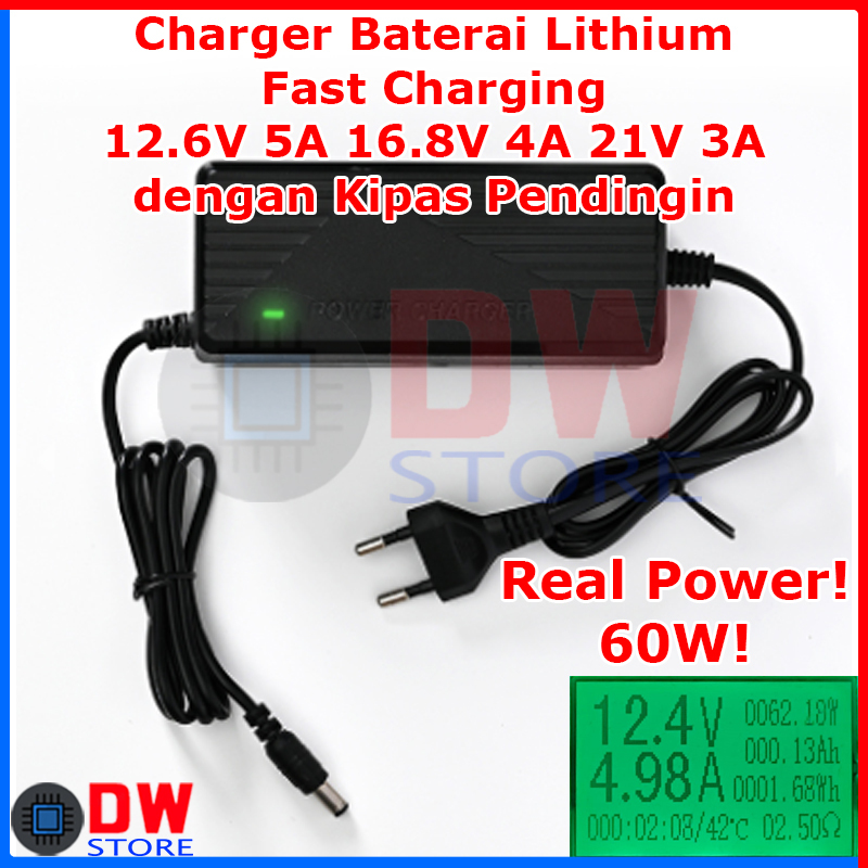 Adaptor Charger Baterai Lithium Bor Cordless Drill Grinder 12.6V 5A 16.8V 4A 21V 3A Real Power denga