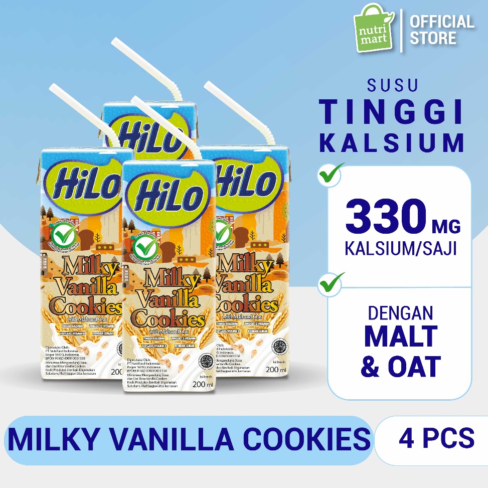 

Harga Miring Harga Spesial 4 Pack HiLo Milky Vanilla Cookies Ready to Drink 2ml Susu Tinggi Kalsium dengan Oat Malt