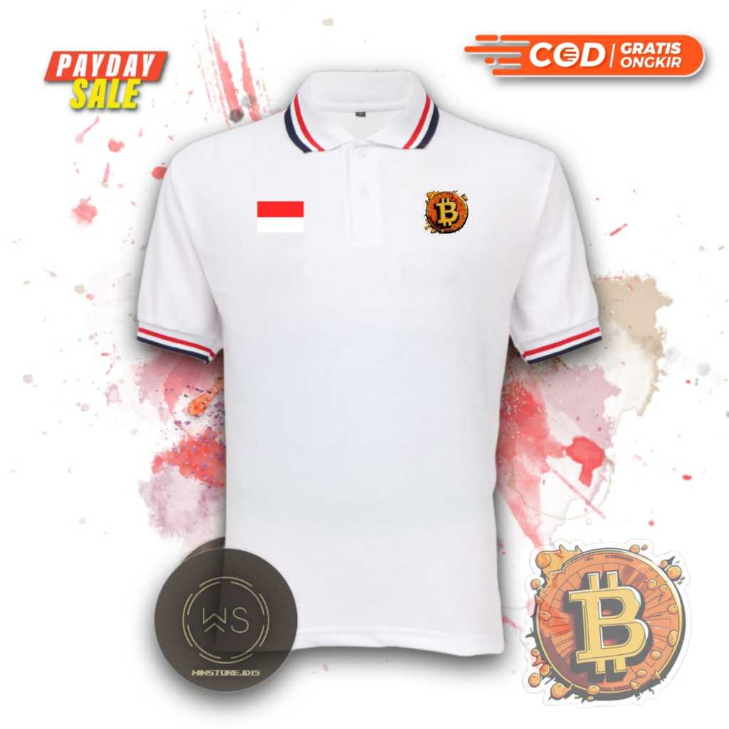 WINSTORE.ID15 Kaos TShirt Polo Berkerah 3 list Motif BITCOIN INDONESIA / pria lengan pendek / sablon