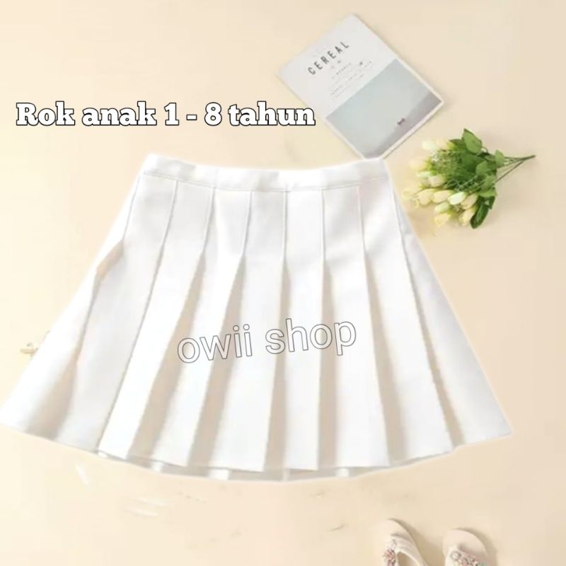 Rok anak perempuan warna putih 1 sampai 8 tahun model lipit korea style bawahan anak perempuan fashi