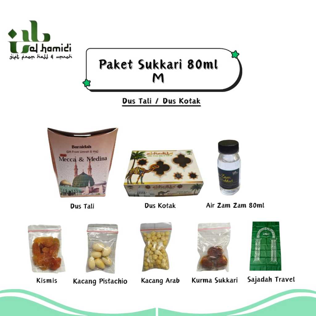 

Paket oleh oleh haji dan umroh kurma sukari air zamzam asli 80ml oleh-oleh haji oleh2 haji dan umroh