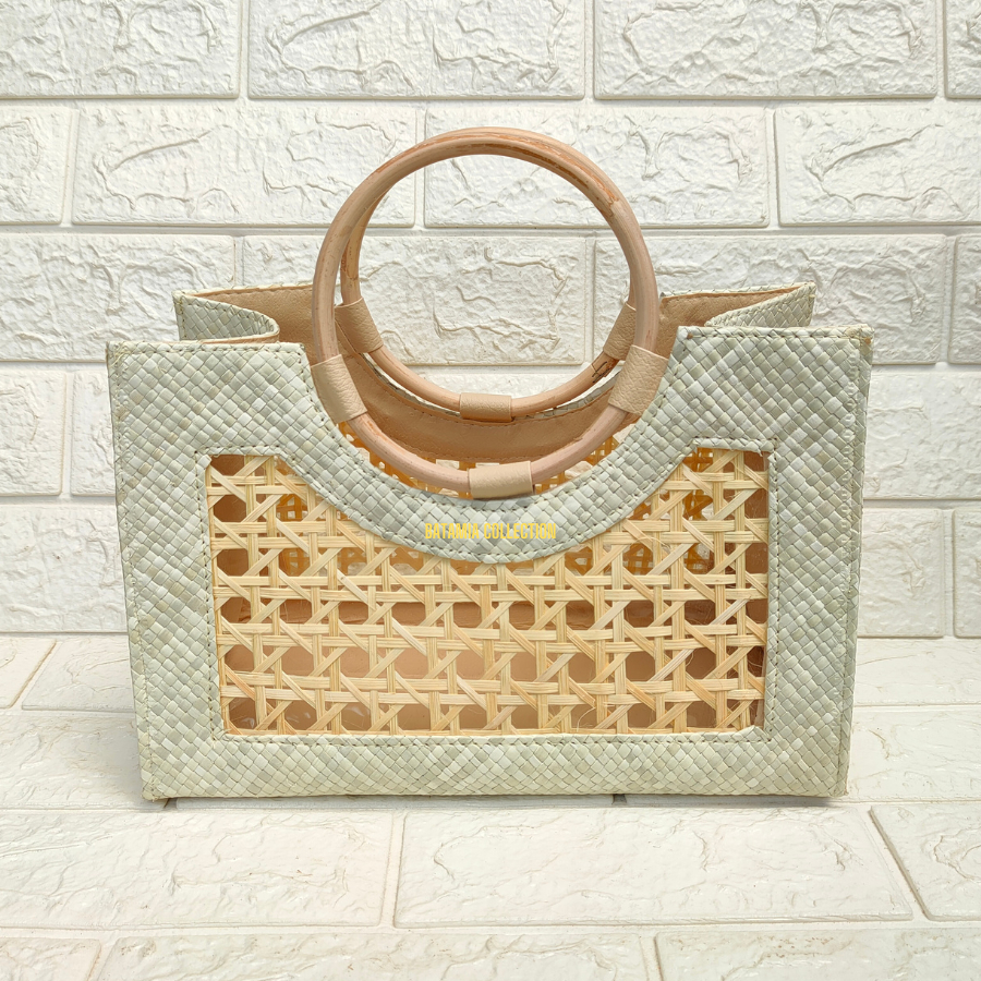 Tas Handle Anyaman Pandan Tas Wanita Etnik Gagang Rotan