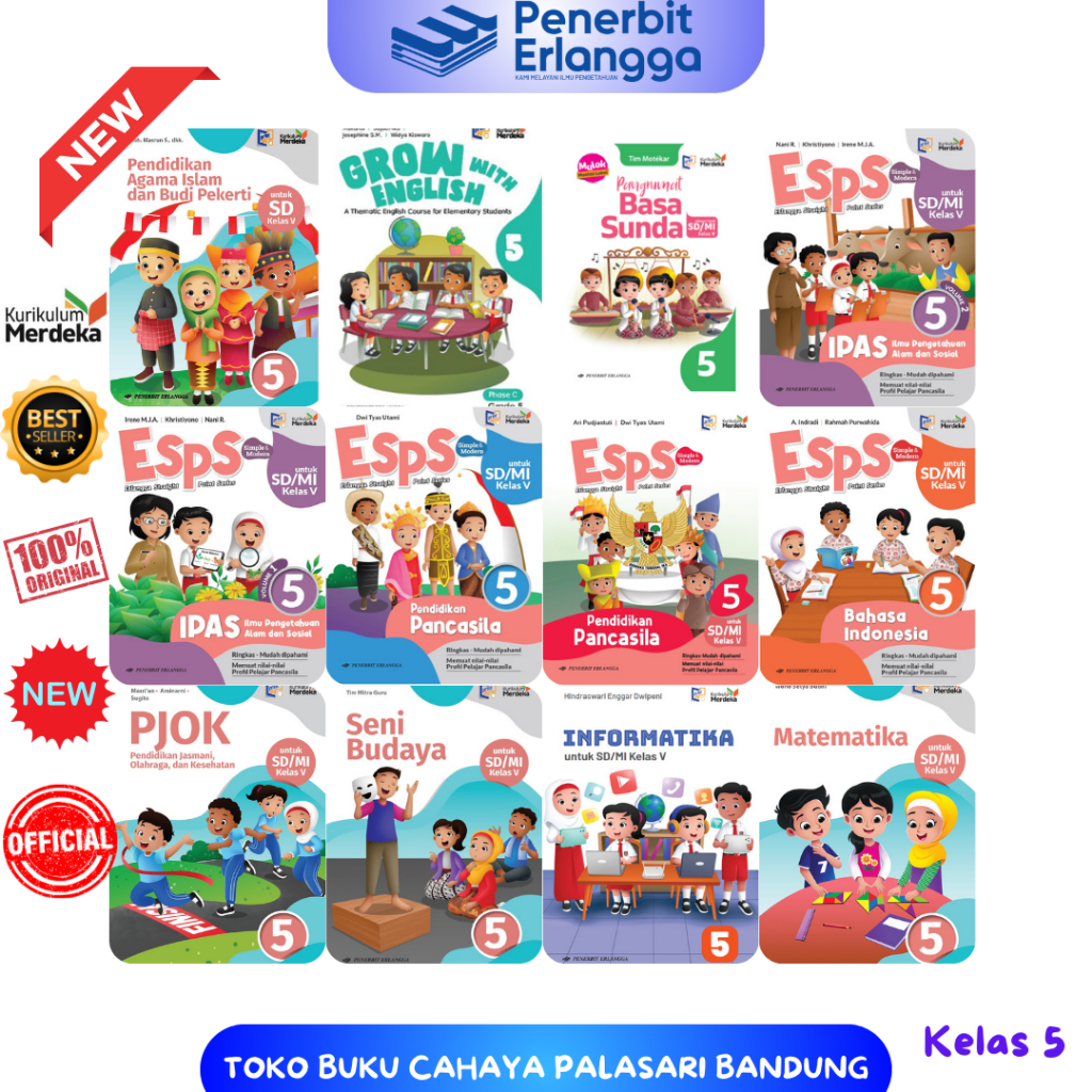 BUKU ERLANGGA KURIKULUM MERDEKA KELAS 5 SD AGAMA ISLAM ESPS MATEMATIKA IPAS vol 1 2 BAHASA INDONESIA