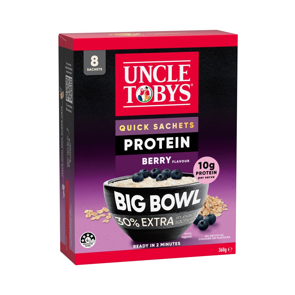 

Uncle Tobys Oats Quick Sachets Berry Protein Big Bowl | 368g Dari Australia