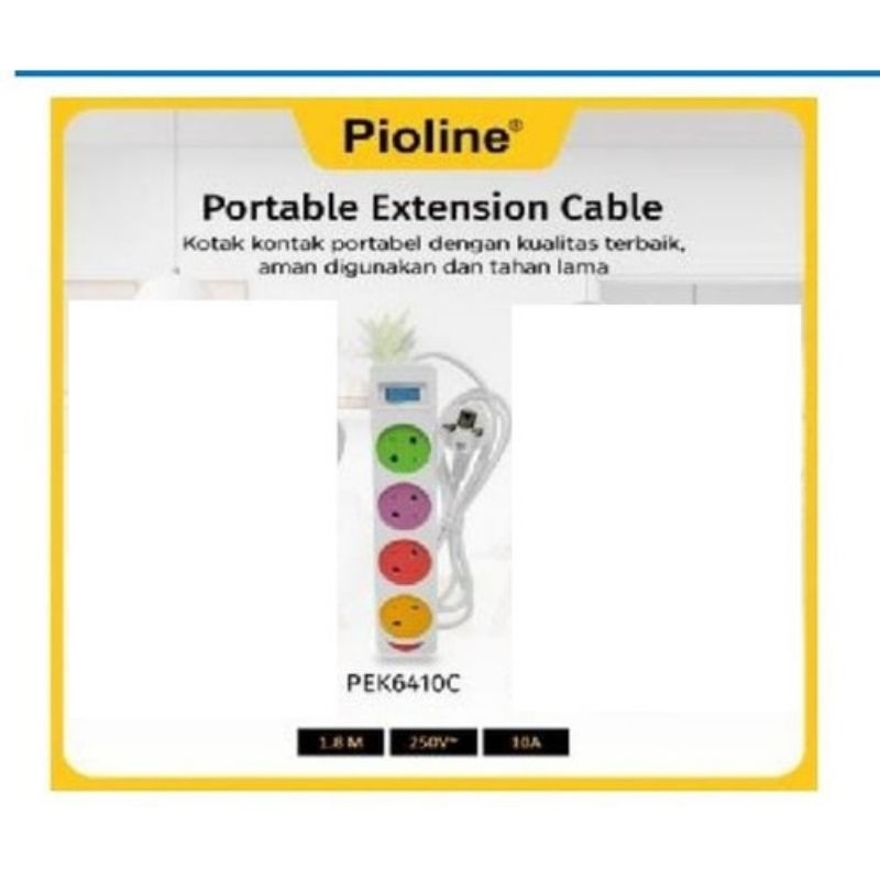 Terminal Colokan 4 Lubang Gepeng Pioline Berwarna PEK-6410C/ Terminal Colokan Kabel 3m