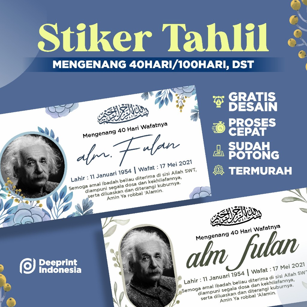 Stiker Tahlil Tahlinan Pengajian Mengenang wafatnya 40 hari / 100 hari / 1000 hari untuk Kotak Nasi 