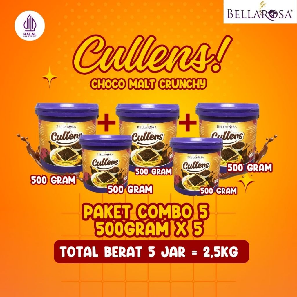 

[PAKET COMBO 5] BELLAROSA Cullens Choco Crunchy Selai Roti Pasta Coklat Malt Crispy Lumer 500grm x 5