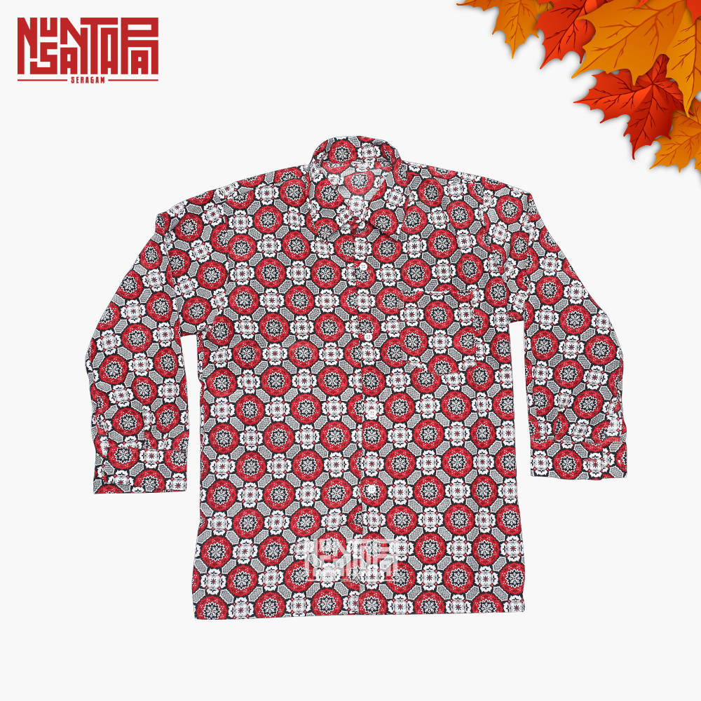 Baju Batik Sekolah SD Nasional Motif Bunga Matahari Varian Warna Merah Lengan Panjang