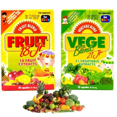 VegeBlend 21 Jr / Fruit18 Jr - 30 Kapsul & 60 Kapsul (Food Suplement  for KIDS) 21 Vegetable Extract