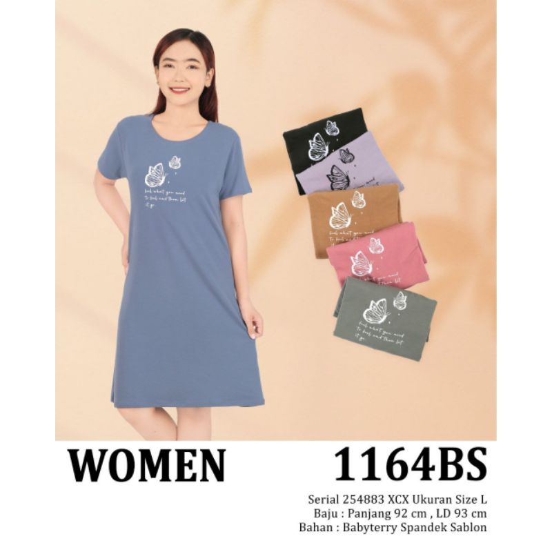 1164BS Lemone DRESS DASTER MURAH PENDEK Wanita kaos Casual Babyterry