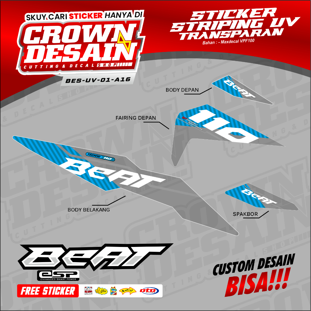 Striping UV Transparan Beat ESP 2017-2019 Malaysian Style - Stiker Striping Beat Street ESP Variasi 