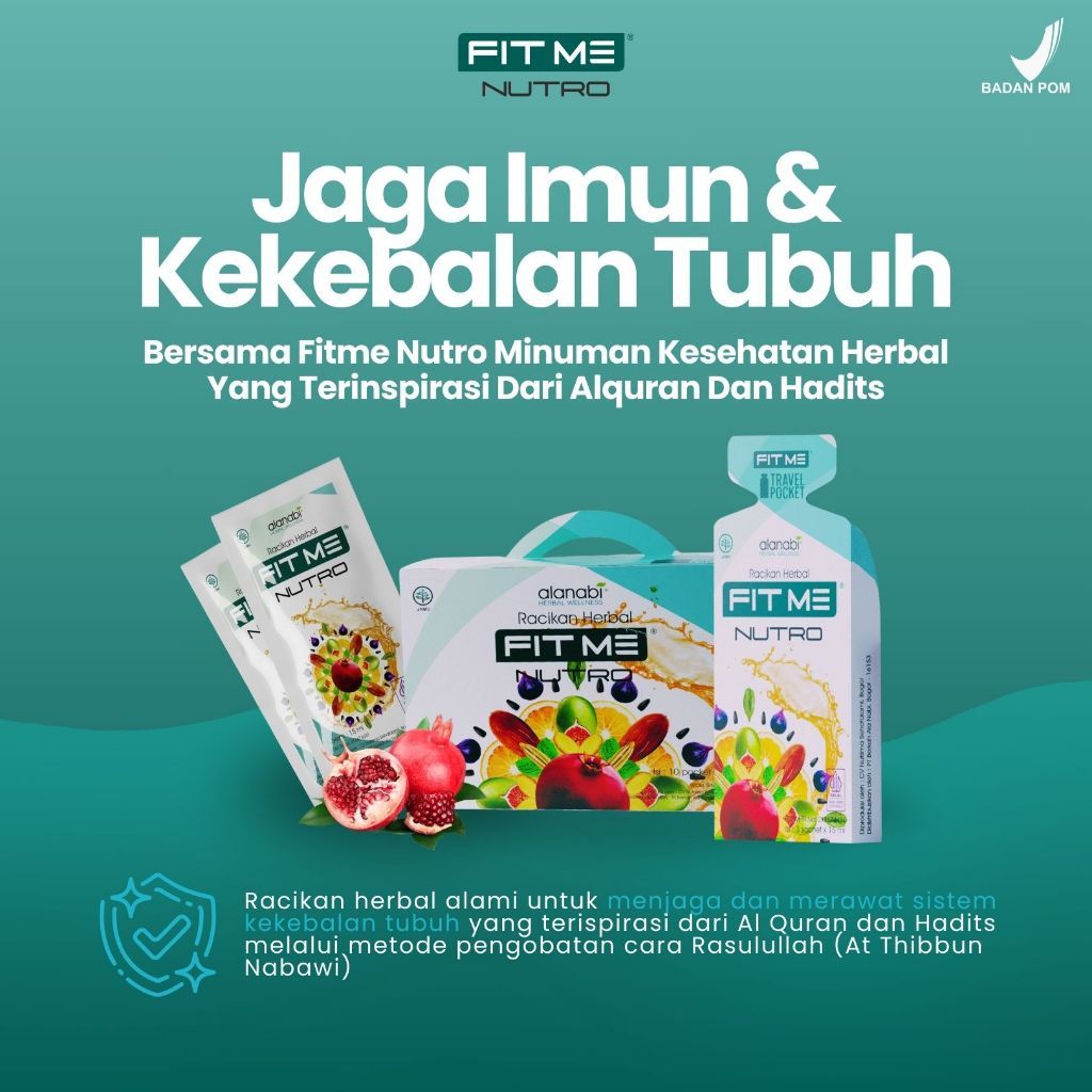 

Minuman Kesehatan Racikan Herbal Alanabi Fitme Nutro kemasan Showbox 30 sachet netto 15 ml