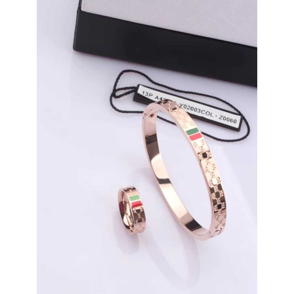 1 set gelang bangle dan cincin titanium wanita anti karat
