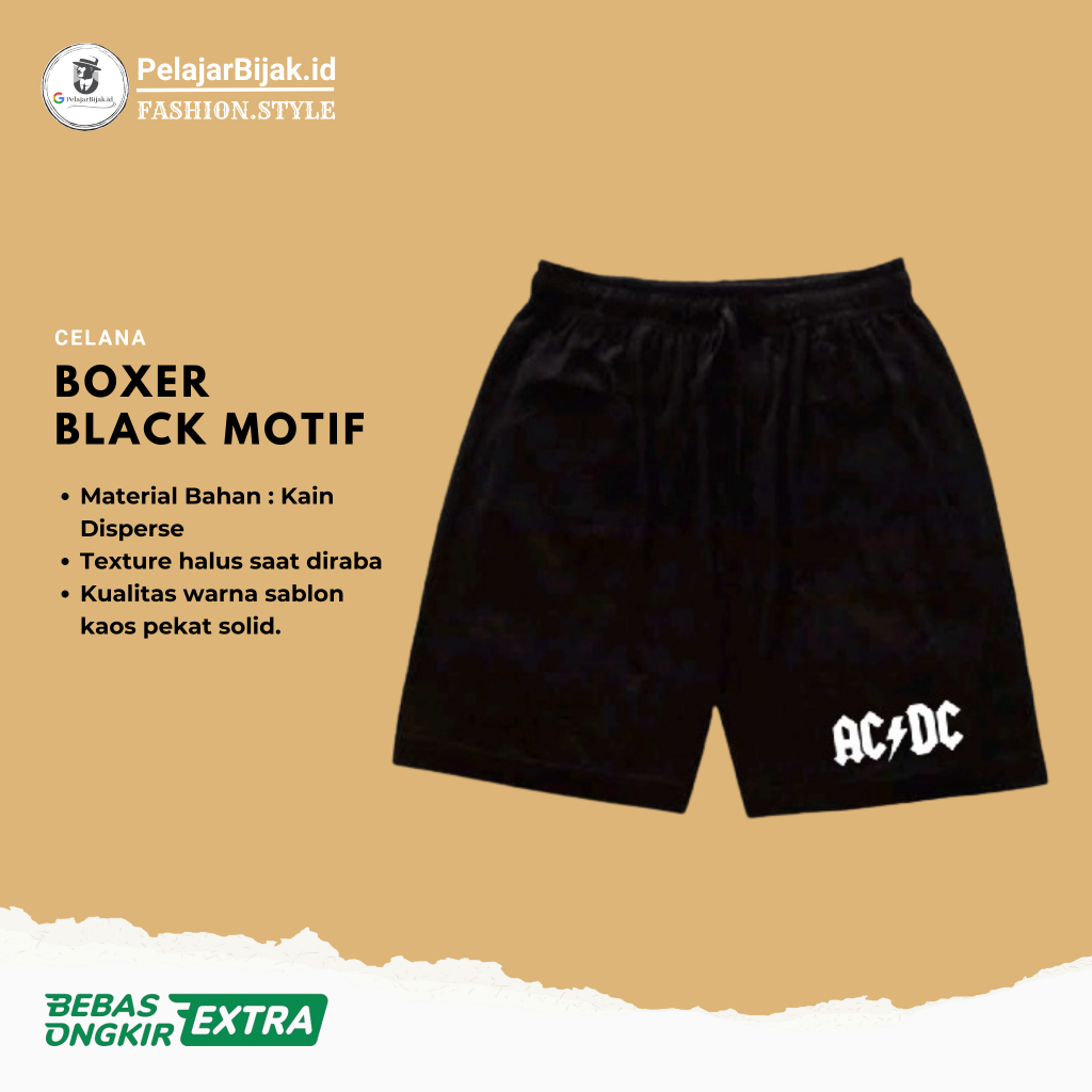 Boxer Black Motif White Fire Boxer Pria Polos SPANDEX Celana Pendek