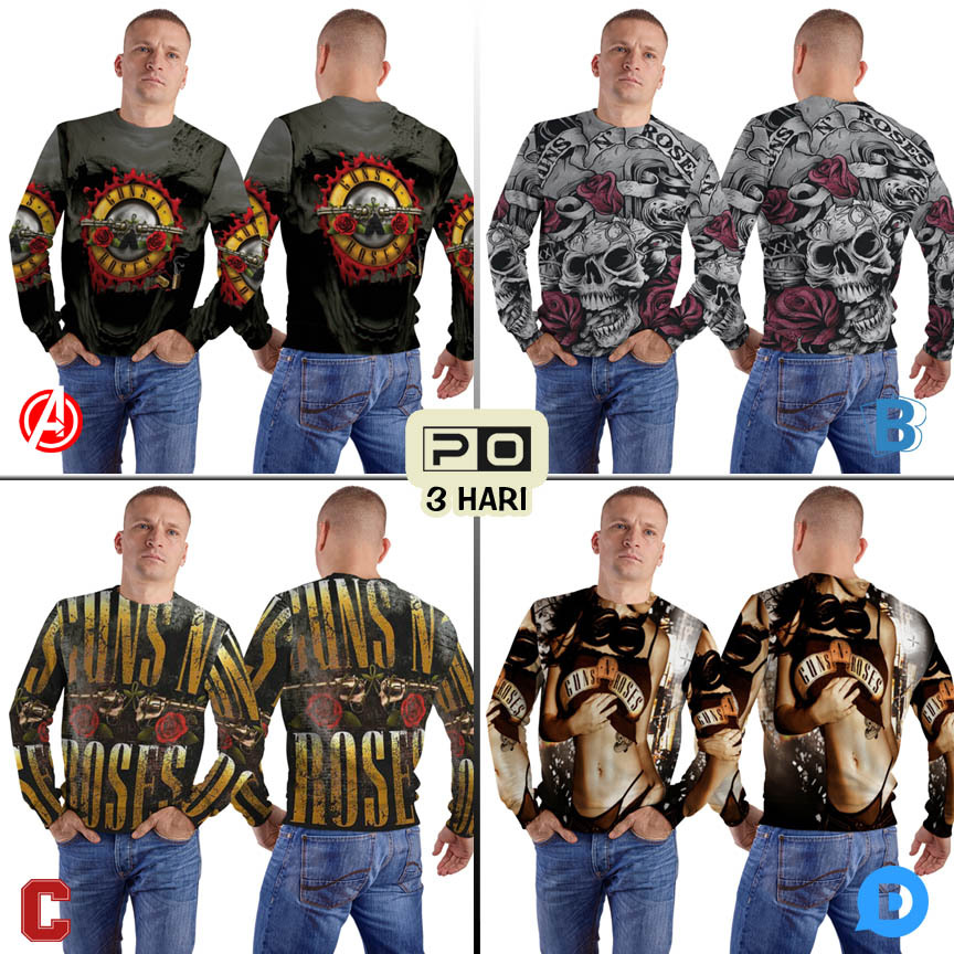 Crewneck Guns N Roses Band Sweater Fullprint Bahan Polyester Jersey | GNR-299303