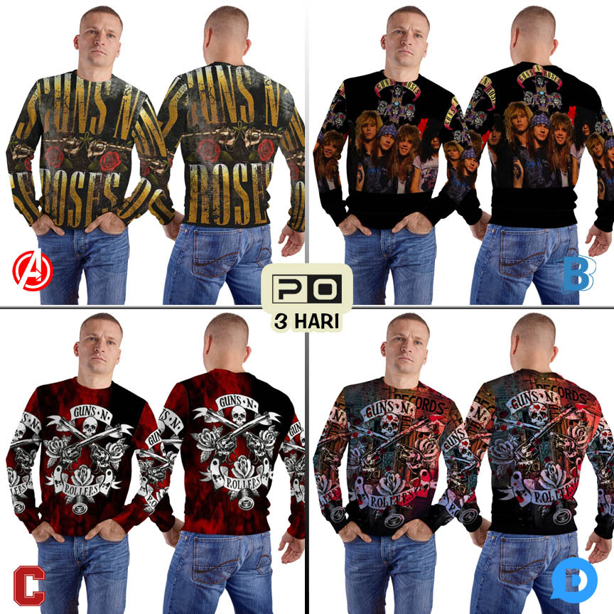 Crewneck Guns N Roses Band Sweater Fullprint Bahan Polyester Jersey | GNR-299304