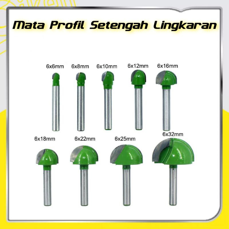 Mata Bor Profil Kayu Round Bit Mata Router Setengah Lingkaran Batang As 6mm