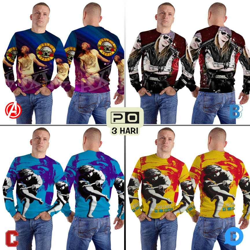 Crewneck Guns N Roses Band Sweater Fullprint Bahan Polyester Jersey | GNR-299308