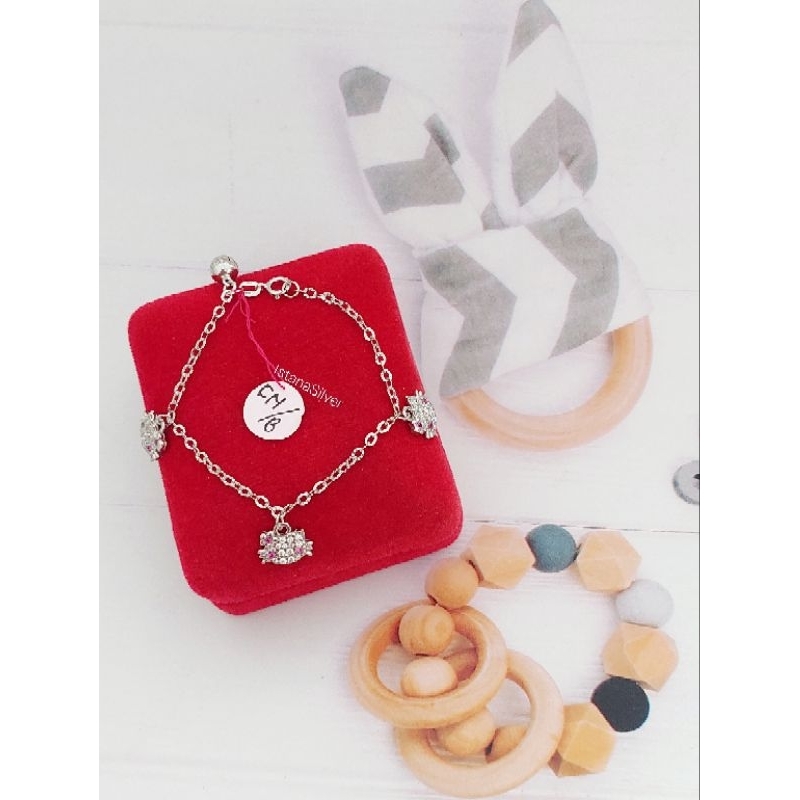 Gelang Tangan Anak Hello Kitty Perak Asli 925 Lapis Mas Putih Gelang Rantai Ukir Gantungan ACC Hello