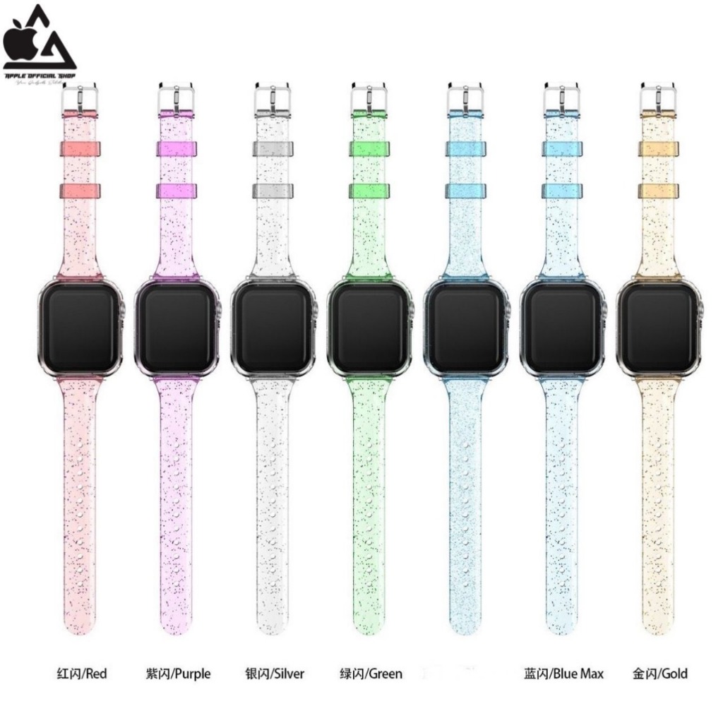 Slim Ladies Glitter Transparan Strap Sport Band Apple Watch 41mm 40mm 38mm Series 1 2 3 4 5 6 7 8 9 