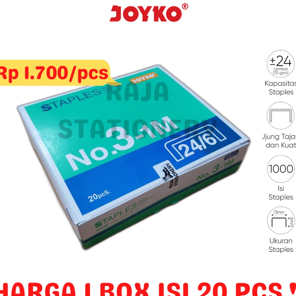 

Promo Terlaris JOYKO STAPLES NO3 ISI STEPLER BESAR HEKTER JOYKO NO31M 2PCS