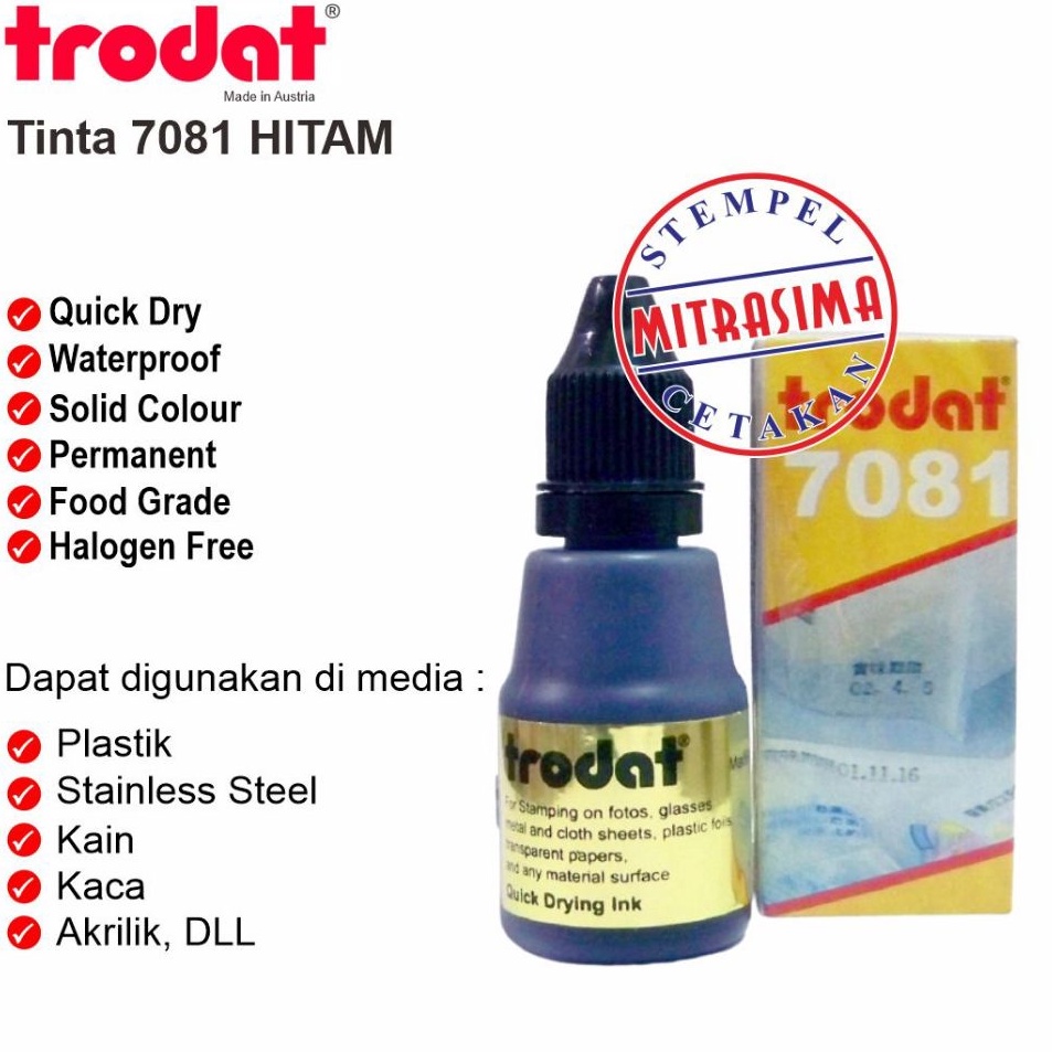 

Dijamin Untung Tinta untuk plastik kaca keramik Trodat 781 warna Hitam