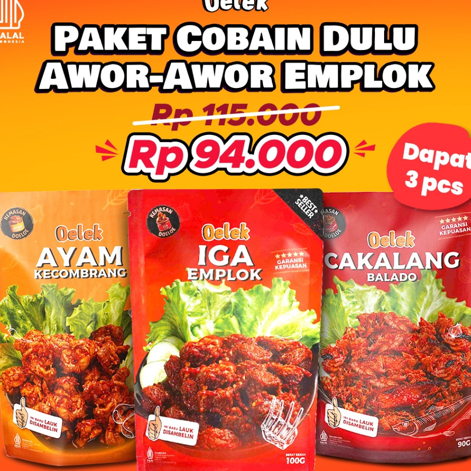 

KODE 77 Paket Cobain Dulu AworAwor Emplok Iga Mercon Iga Sambal Oseng Iga Cakalang Balado Ayam Kecombrang