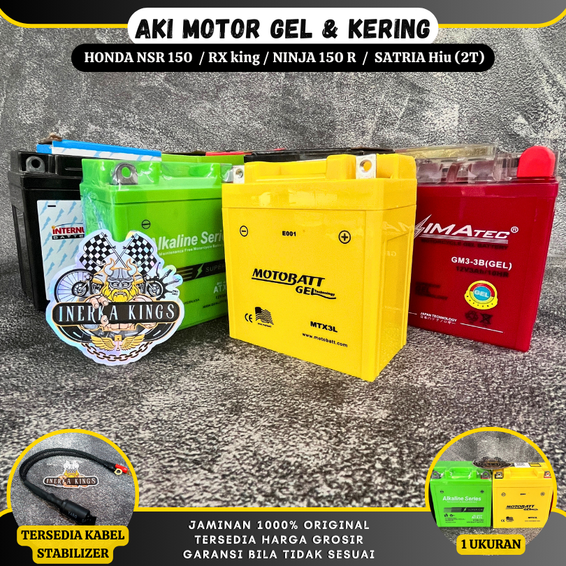 AKI ACCU MOTOR ALL BRAND Gell & aki Kering RX King Ninja Satria ORIGINAL Motobatt Alkaline Azimatec 