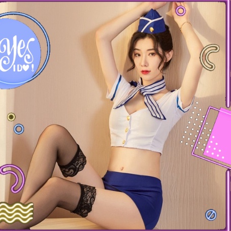 D2289 YesIDO Lingerie Cosplay Seksi Wanita Seragam Pramugari Kostum Erotis Pelayan Rok Mini Erotis 1