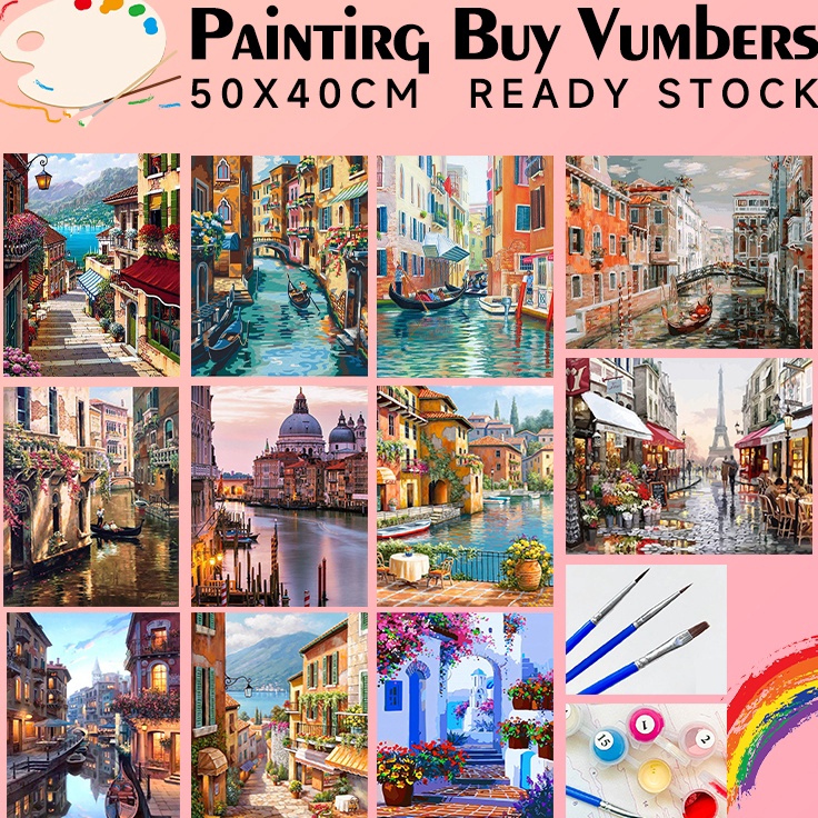 

New Arrival 45CM Oil Painting by number Venice Night Scene Series Handmade Hanging Painting Paint By Number 5x4cm PAINTING BY NUMBER DIY