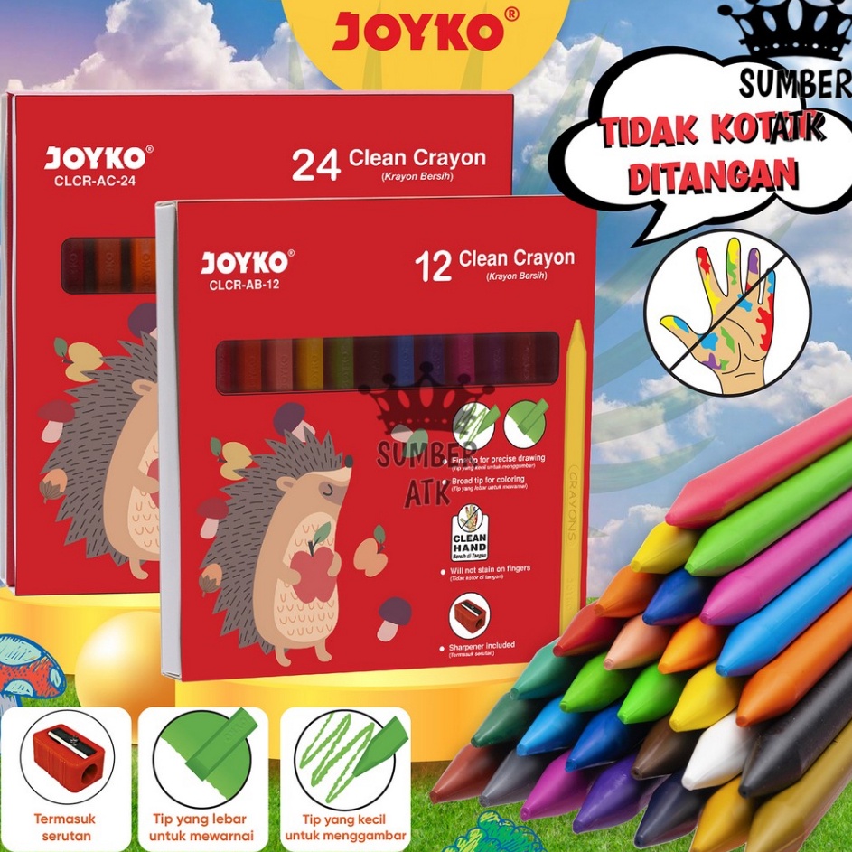 

Pusat Produsen Krayon Bersih Clean Crayon Joyko 12 warna dan 24 Warna