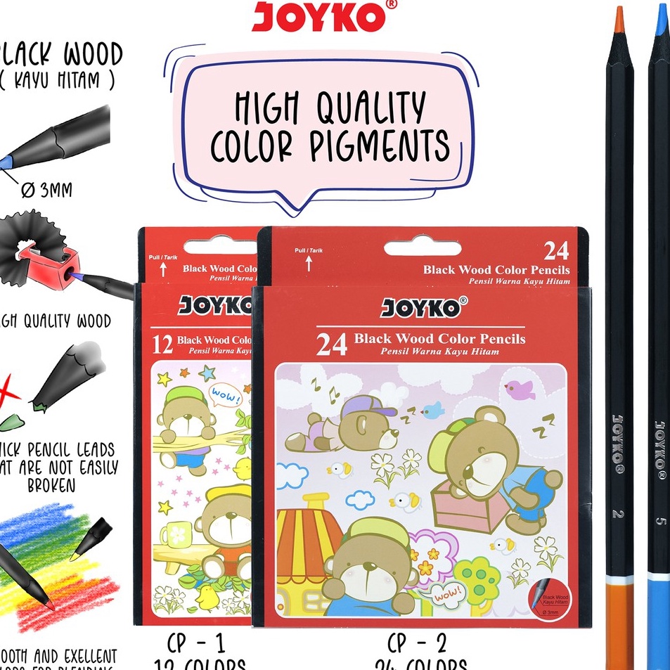 

Grosir Surprise Joyko Pensil Warna Kayu Hitam Black Wood Color Pencils Hexagonal Grip