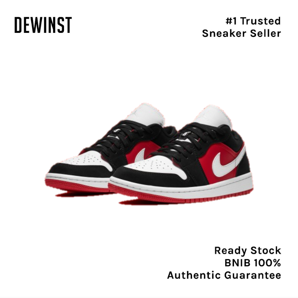 Air Jordan 1 Low Black White Gym Red Womens BNIB RESMI ORIGINAL