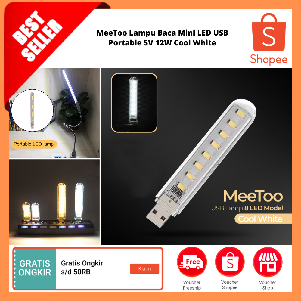Lampu Baca Mini LED USB Portable 5V 12W Cool White / Lampu Malam Laptop PC Power Bank Ultra Terang