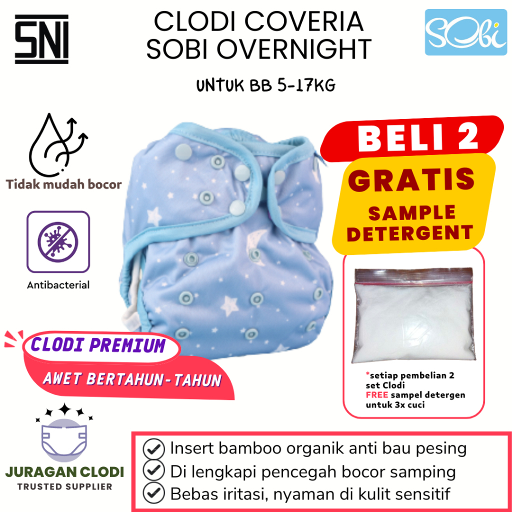 CLODI POPOK KAIN BAYI SOBI OVERNIGHT [TAHAN SEMALAMAN] SERAT BAMBOO I MODEL COVERIA I LEG GUSSET