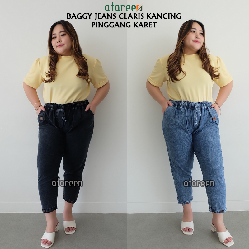 Kulot Jeans Claris Boyfriend Celana Jeans Jumbo Pinggang Karet