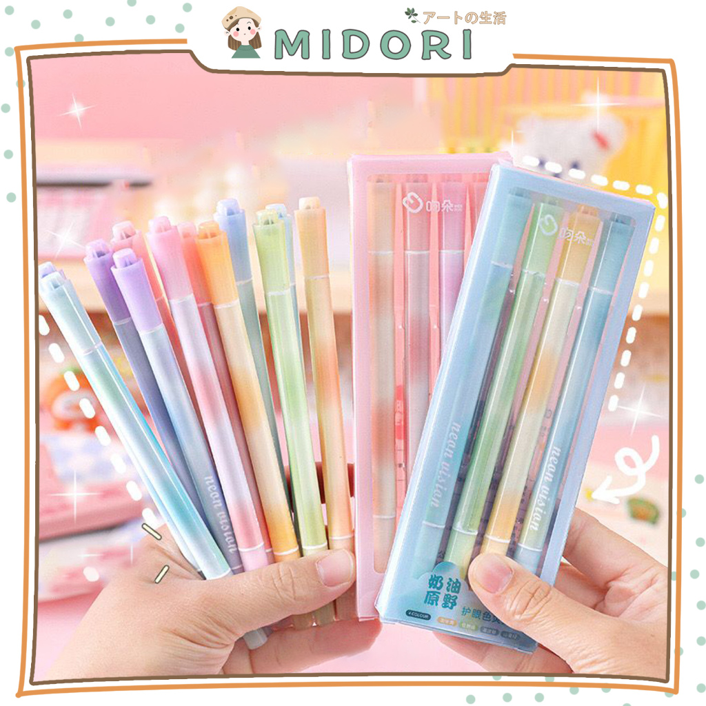 

[MIDORI] 4Pcs DOUBLE HEADED MORANDI Highlighter Color Aesthetic Stationery - D0065