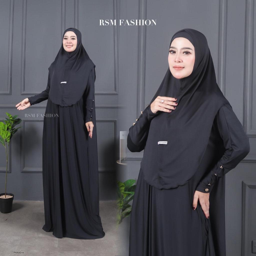 Yura Abaya Set Kerudung Jersey Gamis Basic Plain Umrah Daily LD 120-130 Jumbo Bigsize