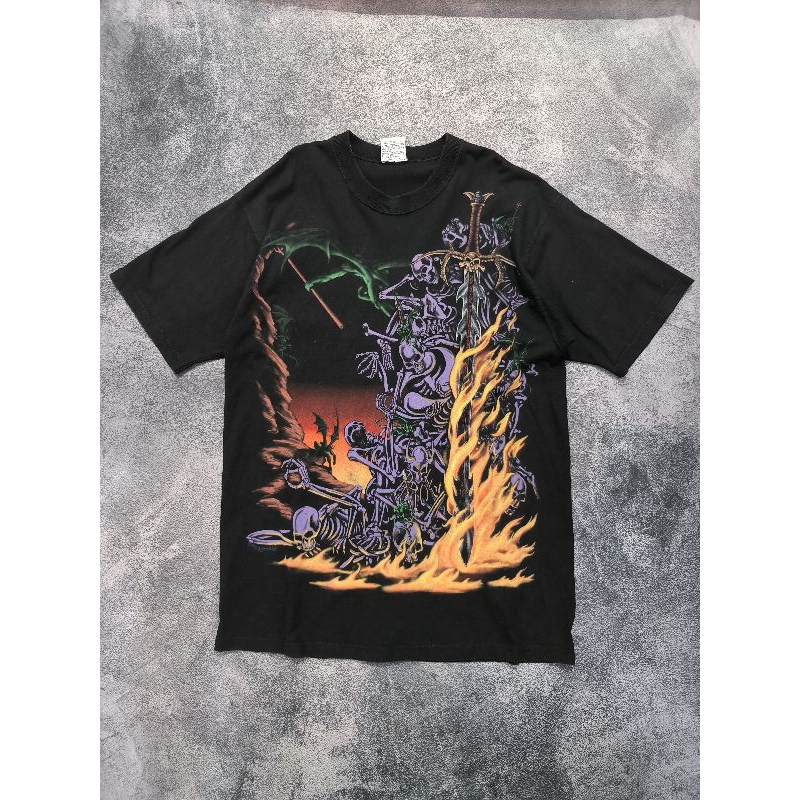 KAOS TSHIRT VTG 90S LIQUID BLUE SKELETON SWORD ©️1996