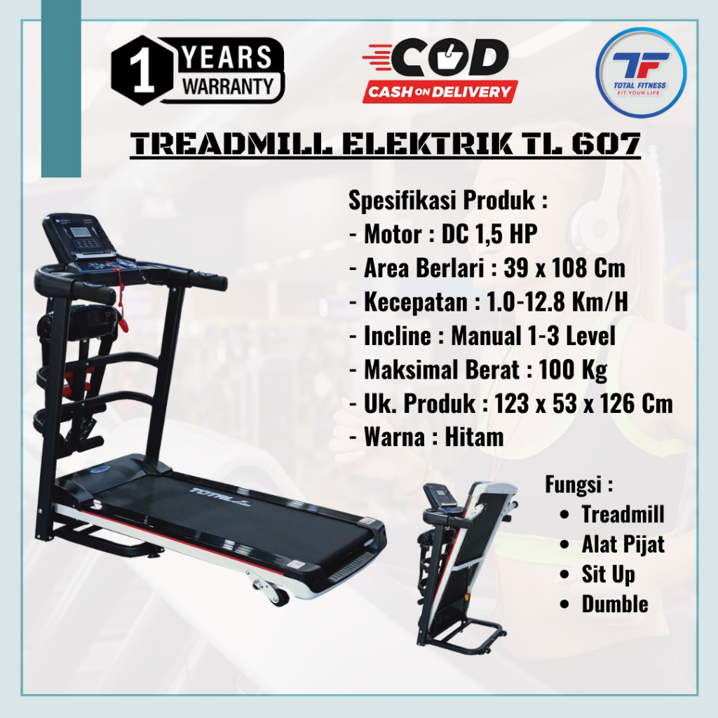 alat olahraga Treadmill Elektrik TL 607 Multifungsi Listrik Rendah