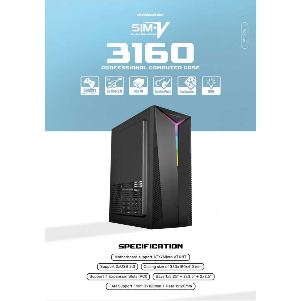 CASE Simbadda Sim V Sim-V 3160 Casing Komputer CPU + Psu