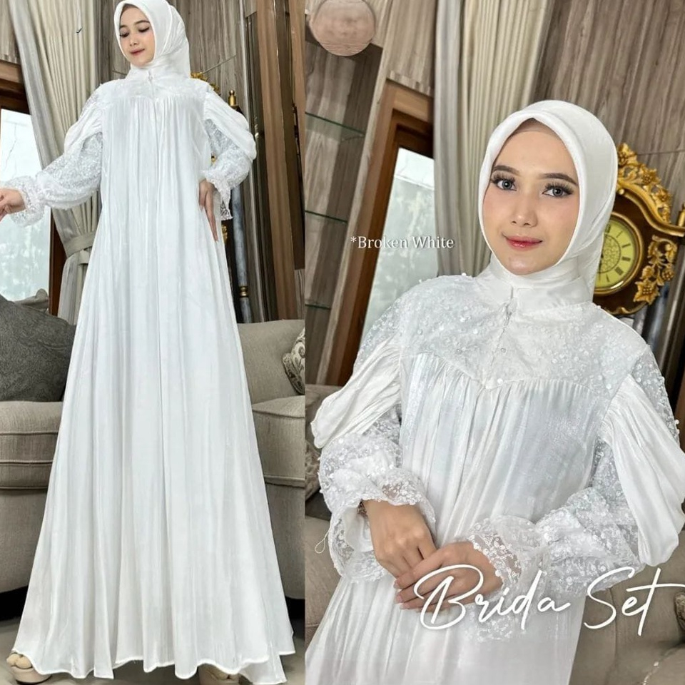 Dres Dress Squeen Shimer Untuk Lebaran Kondangan Raya Putih Mewah Terbaru Cantik Lucu 2XL 3XL LD 110
