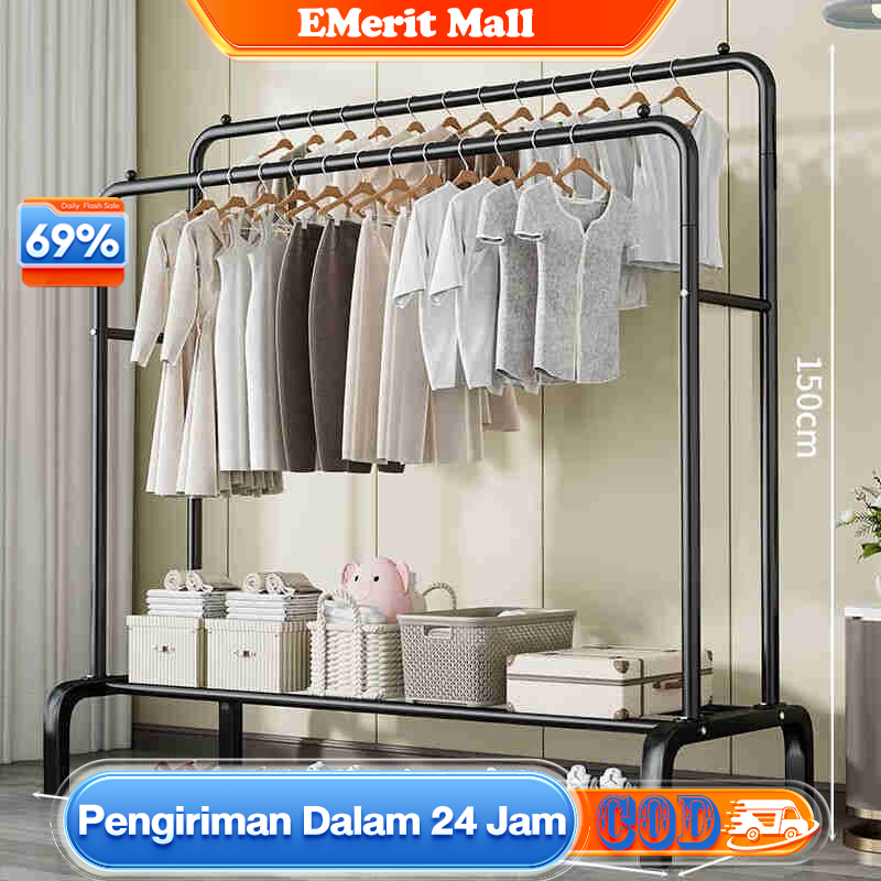 Double Stand Hanger Gantungan Baju Berdiri Stand Hanger Butik Bazar Display Rak Gantungan Baju
