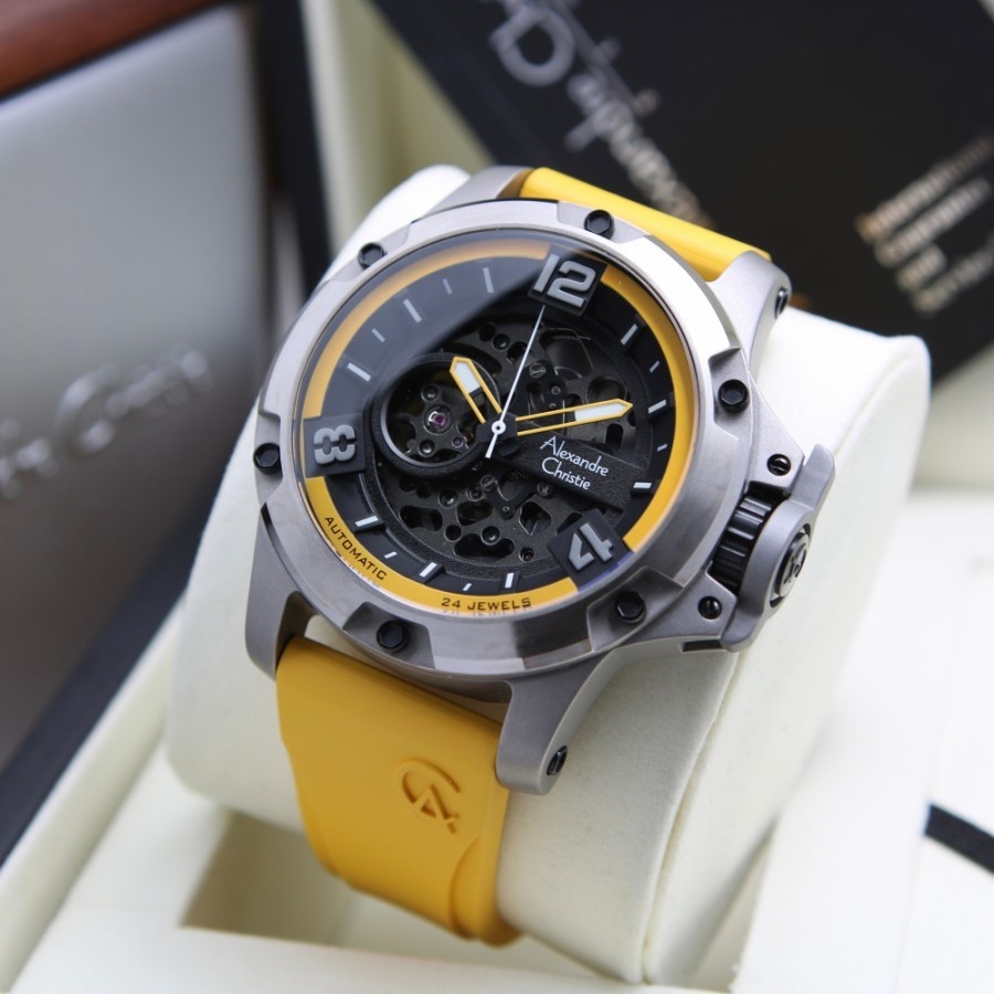 ORIGINAL Jam Tangan Pria Alexandre Christie AC 6295 / AC6295 Automatic Titanium Limited Edition Rubb
