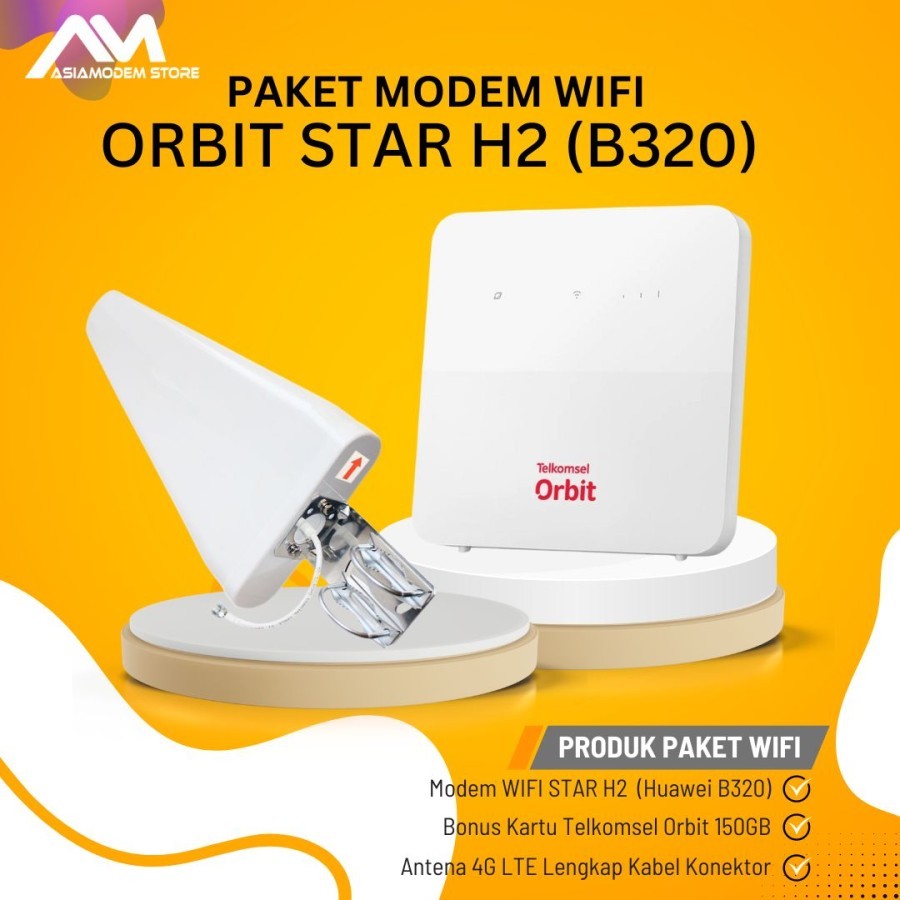 Paket Modem Router WIFI Orbit Star H2 Huawei B320 4G & Antena LPDP Log Periodik