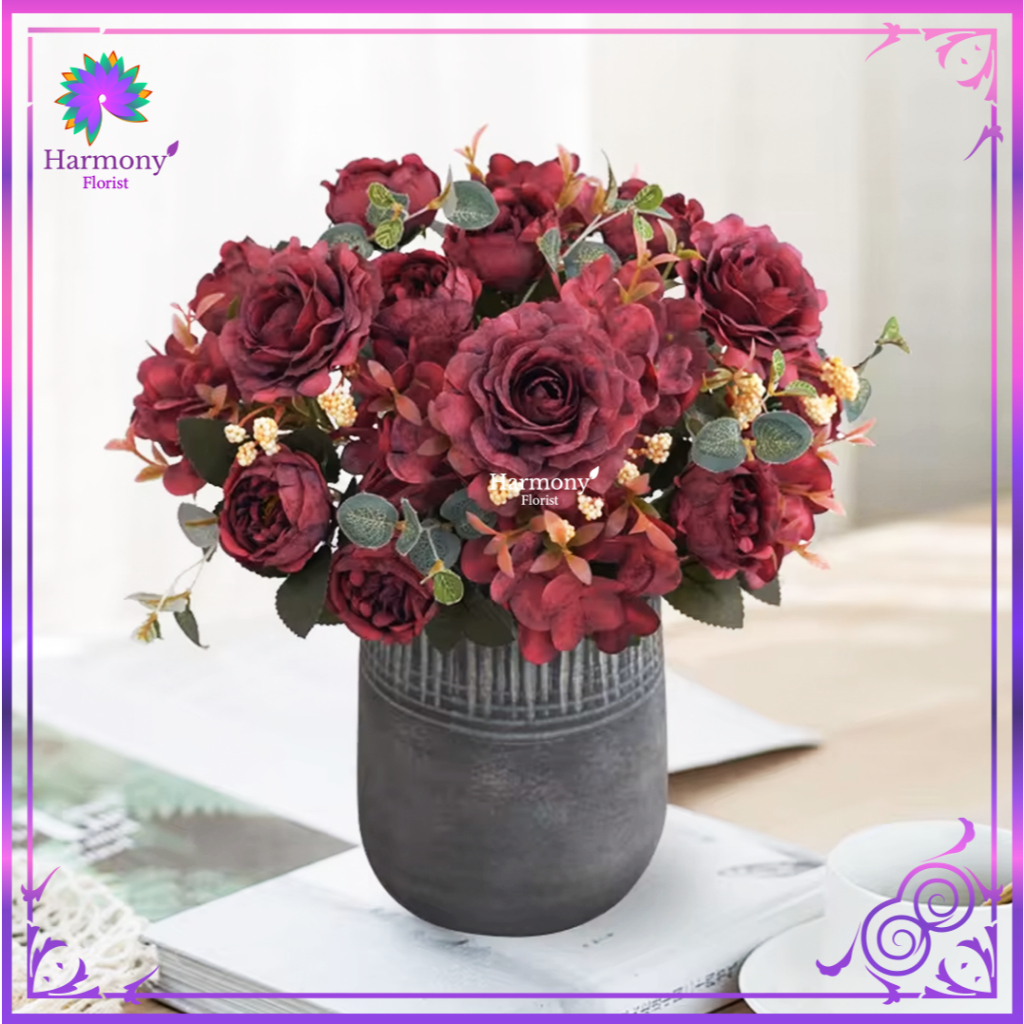 BUNGA MAWAR ROSE TANGKAI 4 MURAH ARTIFICIAL - MAWAR PLASTIK ROSE JEPANG DEKORASI WEDDING (KN-309)