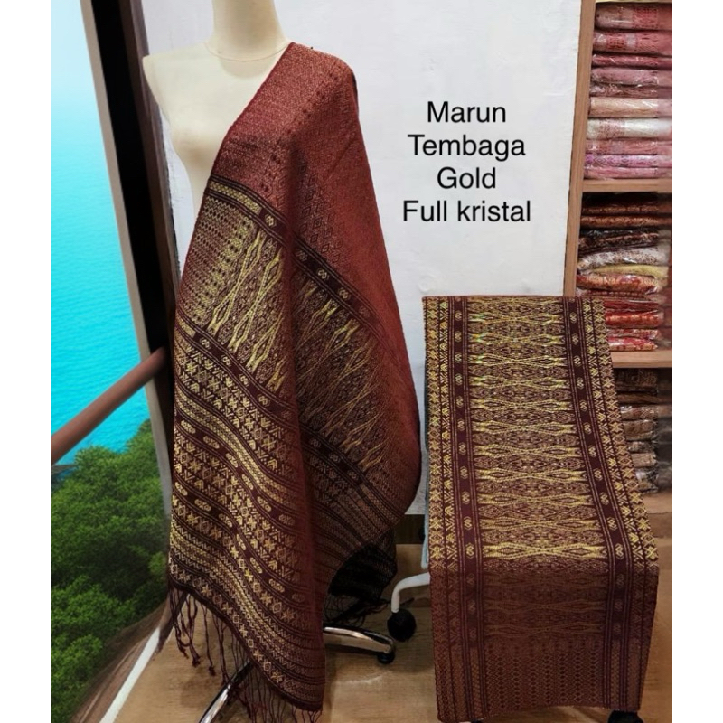 Tumtuman Tanpa Sambungan Songket Modern Full Benang Kristal